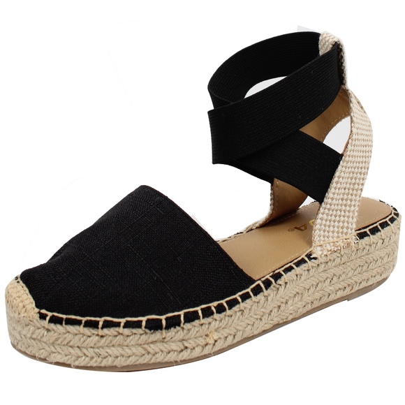 Shoes - Size 7 Black Linen Crochet Elastic Ankle Wrap